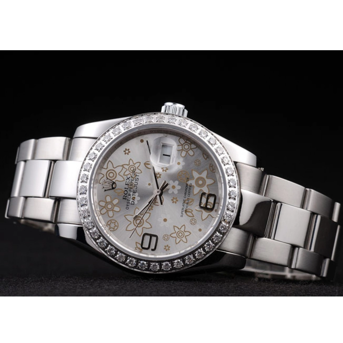 Aaa replica Dial 98081 Flowers Diamond Polished Silver Datejust Rolex Plated Steel Stainless 0521
